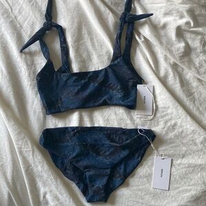 BNWT Mikoh Zuma bikini. Navy blue with leaf design.